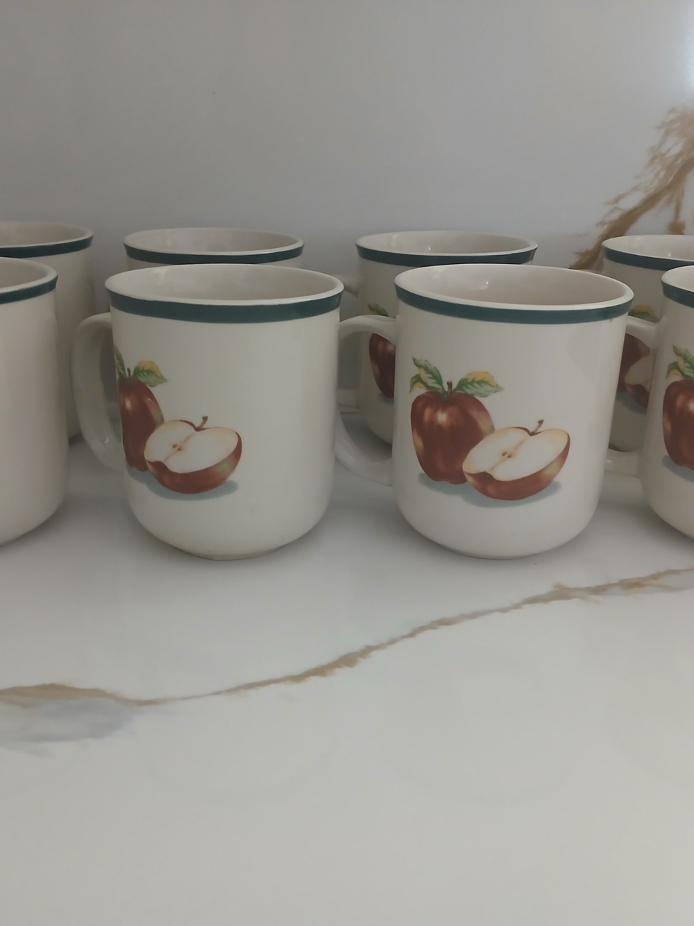 Vintage Totally Today Cream Apple Pattern Ceramic Coffee Mug - Set Of 8
